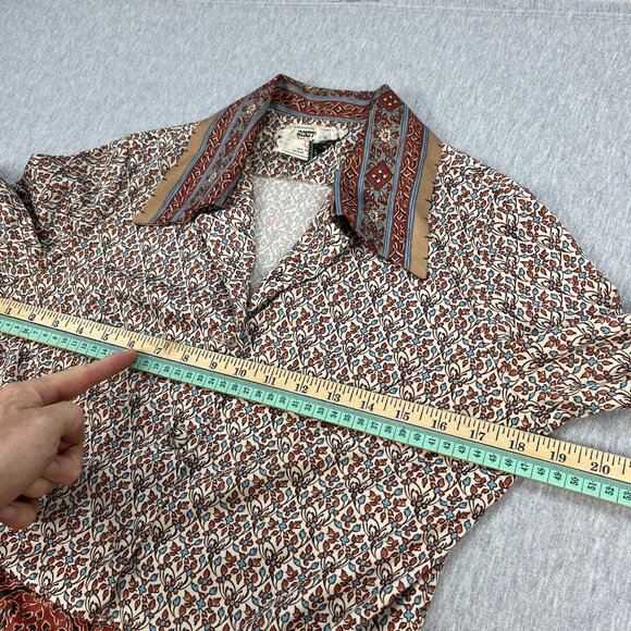 Vintage 70s Honeycomb Western Dress Womens M 8 Earth Tones Prairie Cottagecore - Picture 7 of 16